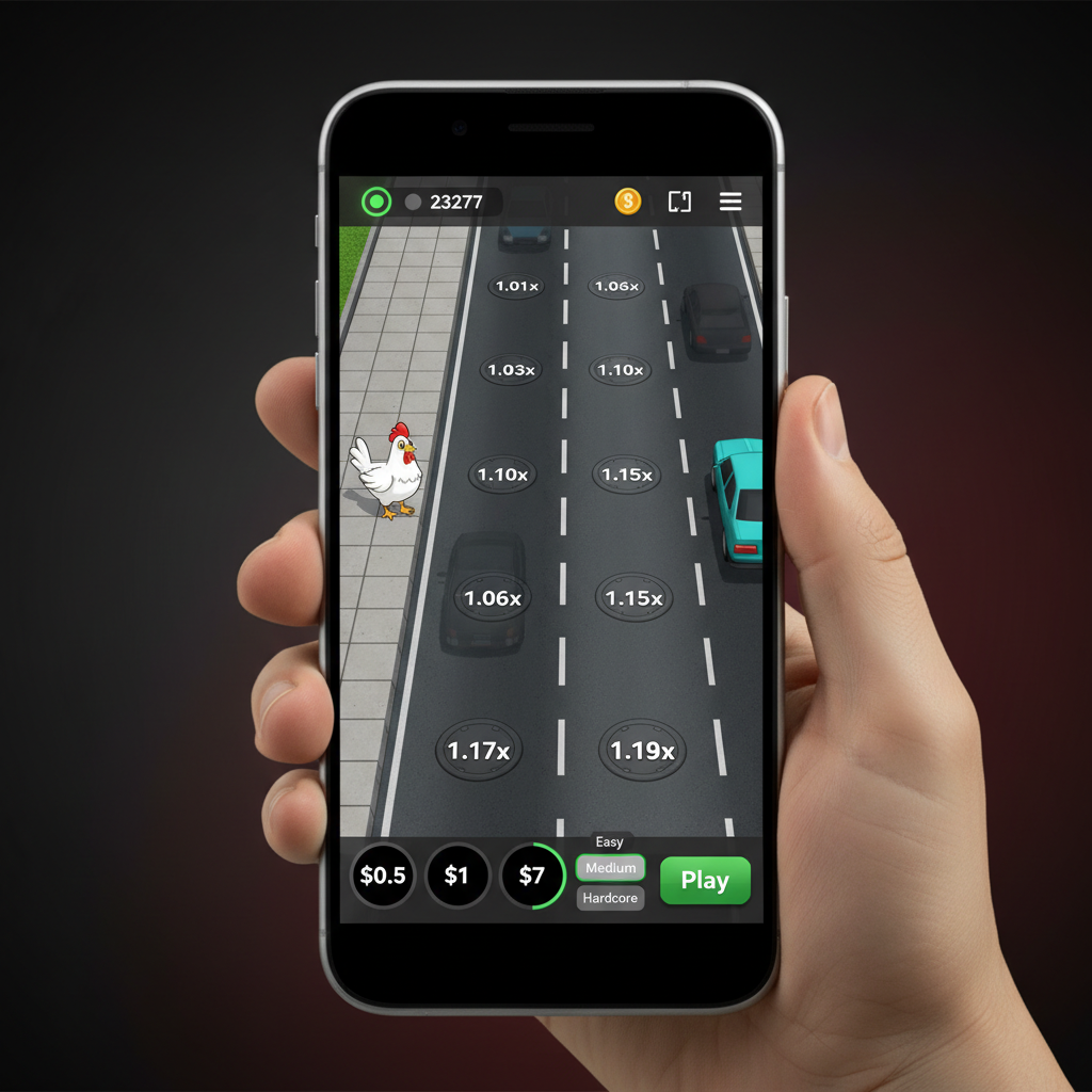 Chicken Road 2 su smartphone in modalità verticale — interfaccia adattata con pulsanti touch e pannello puntate compatto